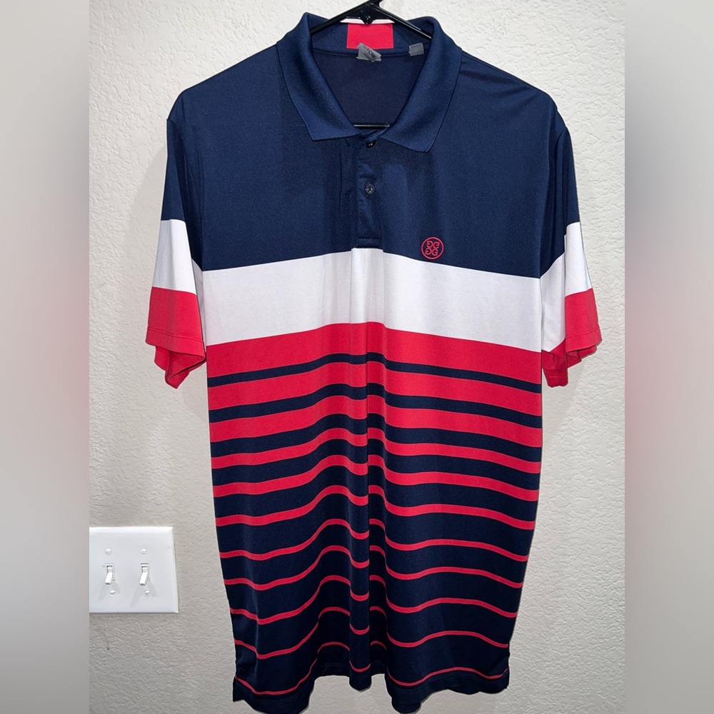 G/FORE Blue and Red Polo Shirt with Sporty Color Blocking